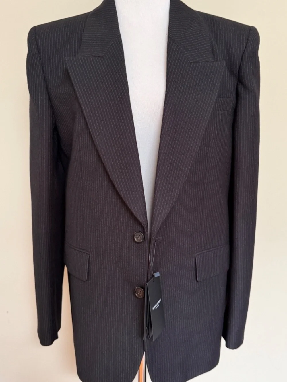 Saint Laurent YSL Black Micro Pinstripe Wool Tailleur Blazer Jacket